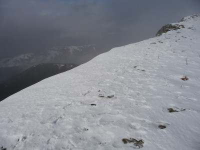 ...il panorama e la neve immacolata del Delo sono un ricordo lontano, calpestato anche dalle mie goffe ramponate...