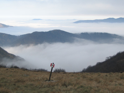 Mare di nebbia sull'Alta Via dei Monti Liguri verso il Dente
